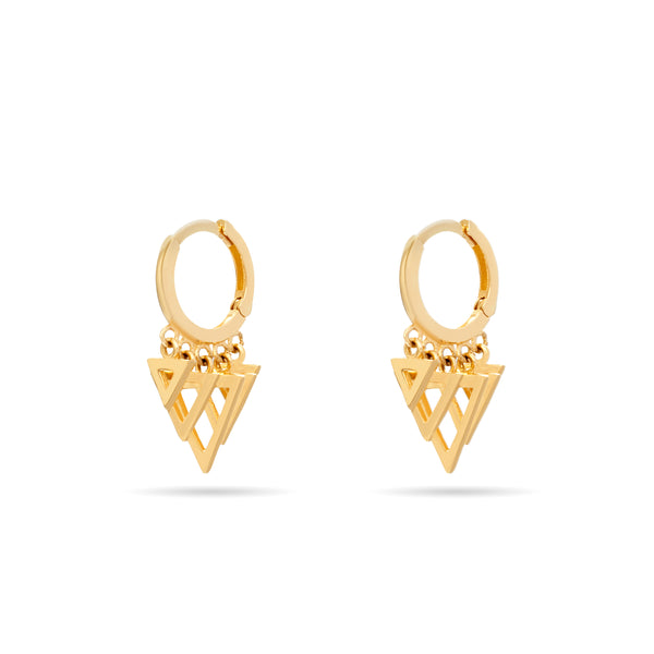 Triangle Charm Huggies 14 Karat Gold Huggie Earrings White