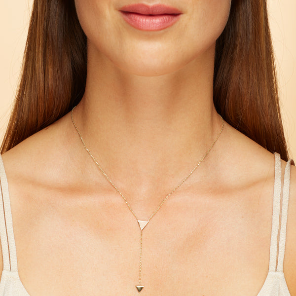 Arrow Rose Y Necklace - 14 karat gold necklace, rose enamel