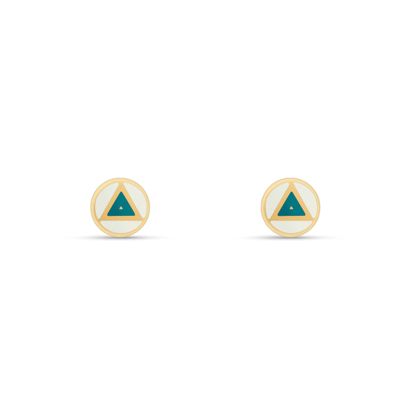 Enamel Triangle Stud Earrings - 14 karat gold, handpainted Enamel