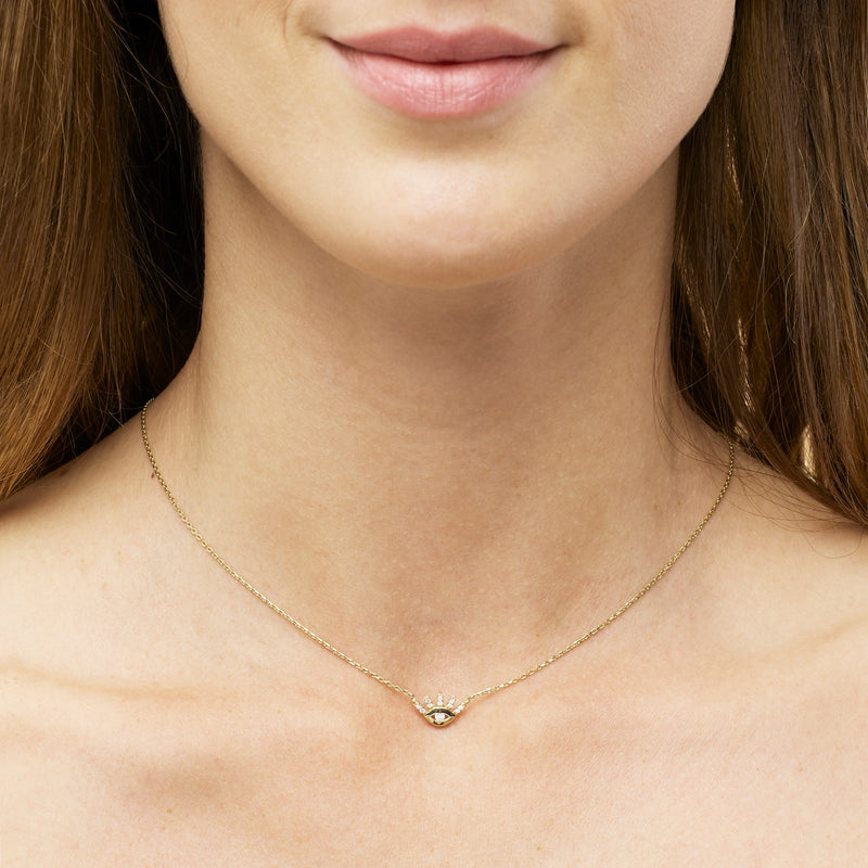 Evil Eye Diamond Necklace - 14 karat gold necklace, diamonds 0.09ct
