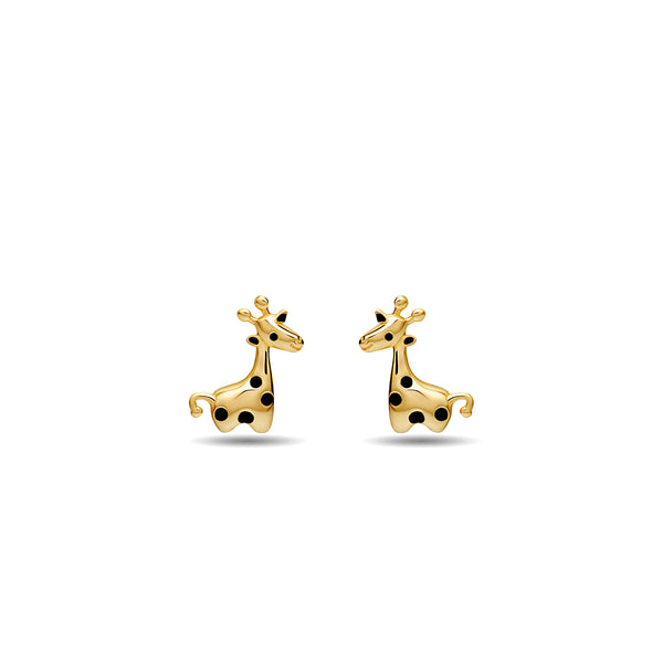 Our playful Giraffe stud earring for girls in 14 karat gold features enamel hand-painting in black.