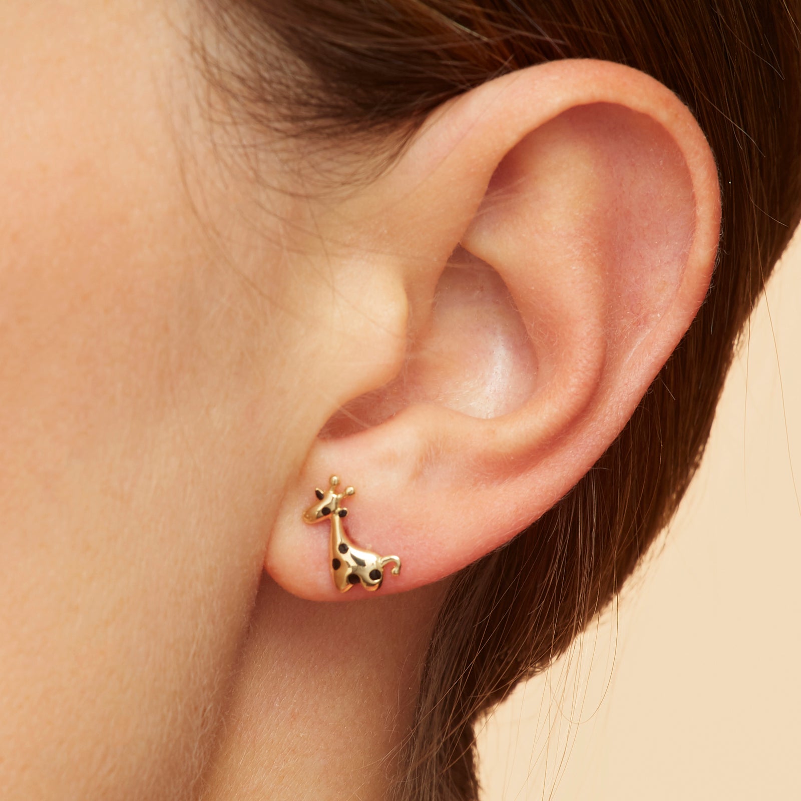 Enamel Giraffe Stud Earring - 14 Karat Gold Earring for  display picture 1