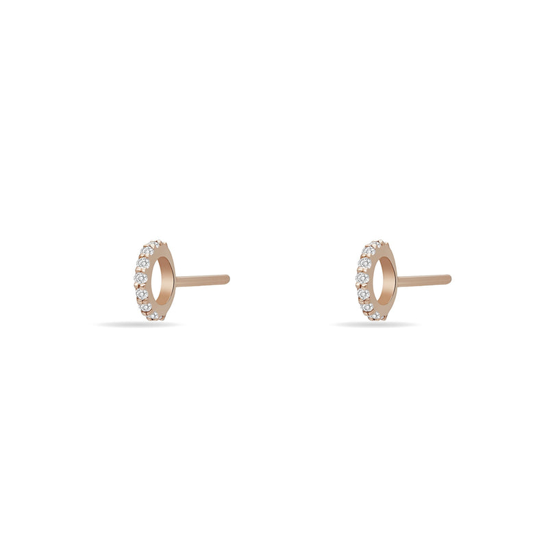 These 14K gold diamond earring studs with handset diamond pave, exude glamour yet simplicity.