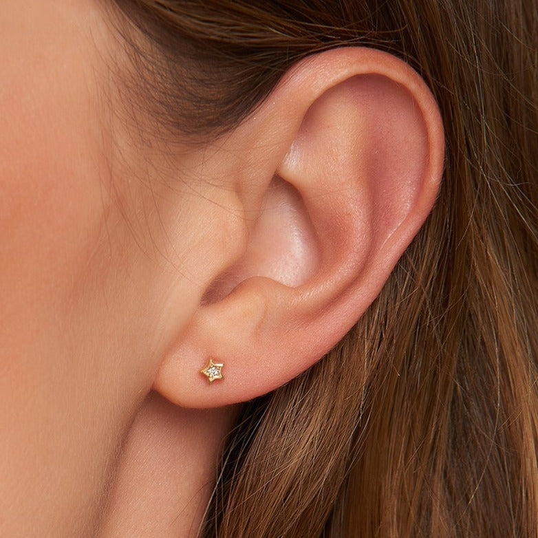 Diamond Star Stud Earrings - 14 karat gold diamond earring studs, diamonds 0.02ct