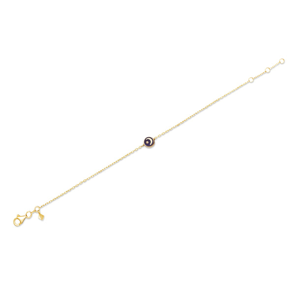 This handmade 14 karat gold diamond bracelet is the perfect every day gold accessory. Its pendant features a hand-painted and two-sided enamel moon with a shining diamond star.