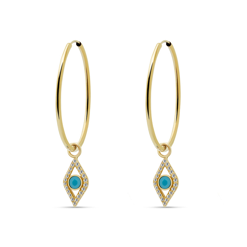 Evil Eye Diamond Turquoise Hoops - 14 karat gold, diamonds 0.23ct, turquoise 0.1ct