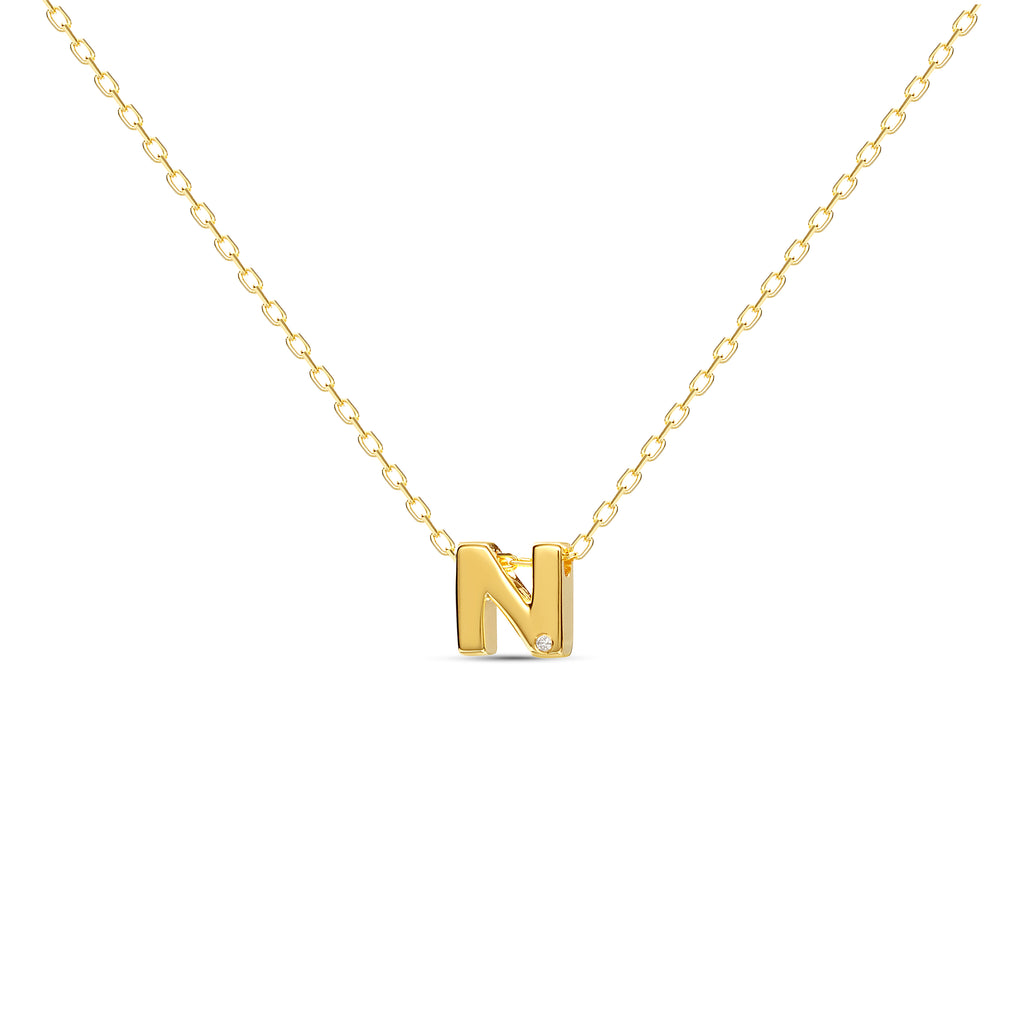 14K Solid Yellow Gold Initial Necklace ,Letter M Necklace – LTB JEWELRY