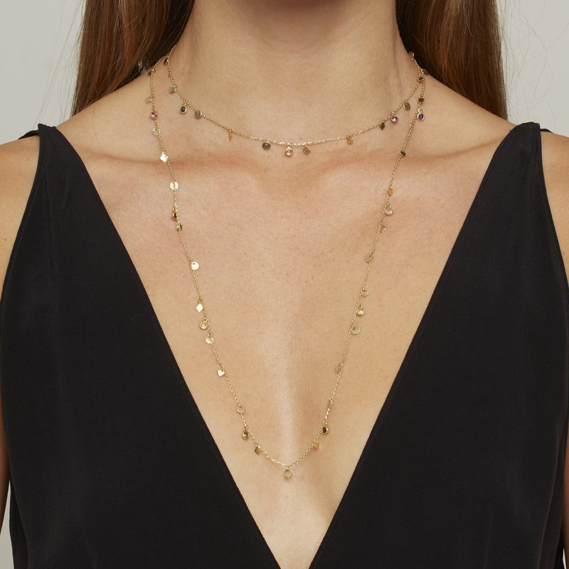 Nomad 100 cm Necklace - 14 karat gold necklace for women, zirconia colourful